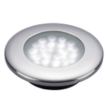  MINISPOT LED POLISHED Einbaumodell mit Edelstahlrand und glasfaserverst�rktem Geh�use.<BR>Mit 18 hellen 12V LED's.<BR>
Loch �: 63mm, Flansch �: 97mm, Linsen �: 59mm.<BR>poliert