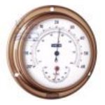  THERMO/HYGROMETER GOLD RANGE A80 Thermo-Hygrometer<BR>Serie A 80, Gold<BR>Abm.: Glas � 80mm, Wandplatten � 95mm, H�he 40mm.


