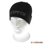 MOTIVEX Mütze Aufschrift SKIPPER, Beanie aus Polartec Micro-Fleece Farbe: schwarz Grösse L-XL
