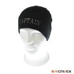 MOTIVEX Mütze Aufschrift CAPTAIN, Beanie aus Polartec Micro-Fleece Farbe: schwarz Grösse L-XL